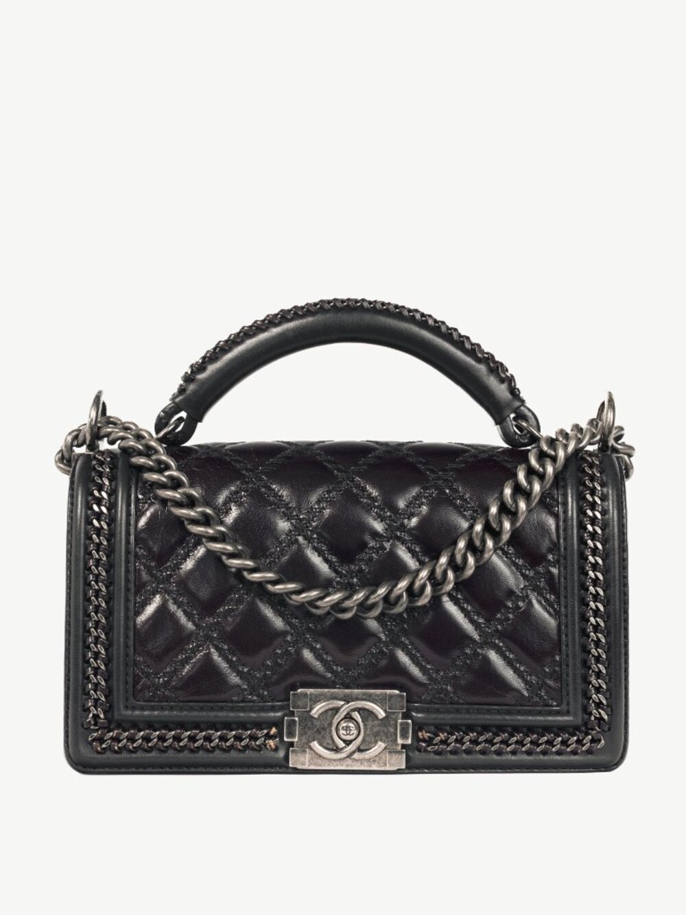 Chanel Medium Boy Brown & Black Quilted Leather Whipstitch Flap Bag
